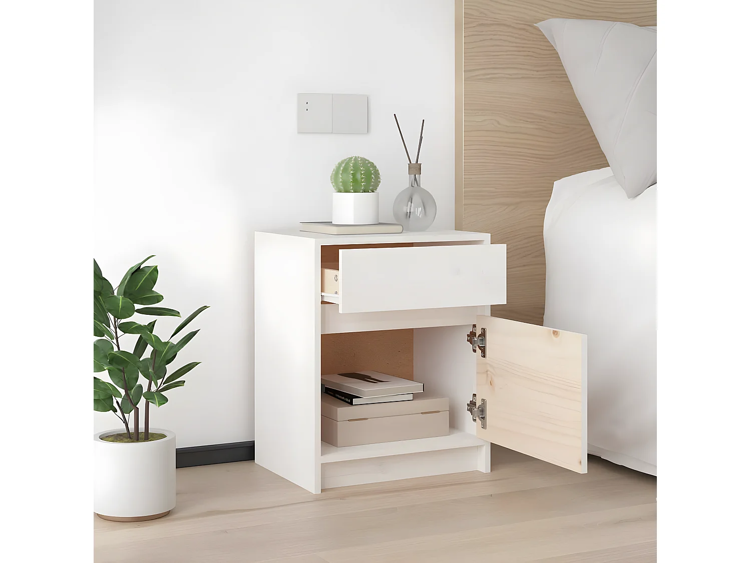 Table de chevet Blanc 40x31x50 cm Bois de pin massif