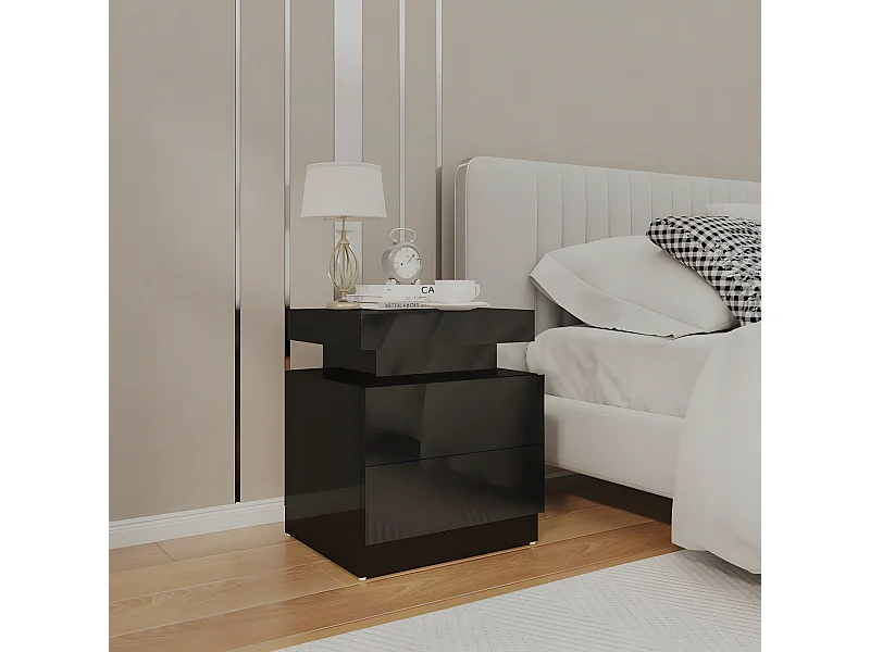 Mesa de cabeceira 45x35x52 cm aglomerado preto brilhante