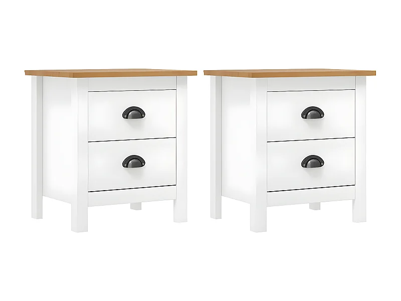 Tables de chevet Hill 2 pièces Blanc 46x35x49,5 cm Bois pin solide
