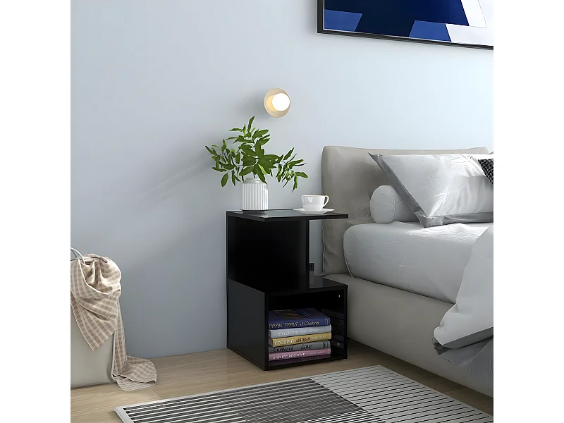 Mesita de noche madera contrachapada negro 35x35x55 cm