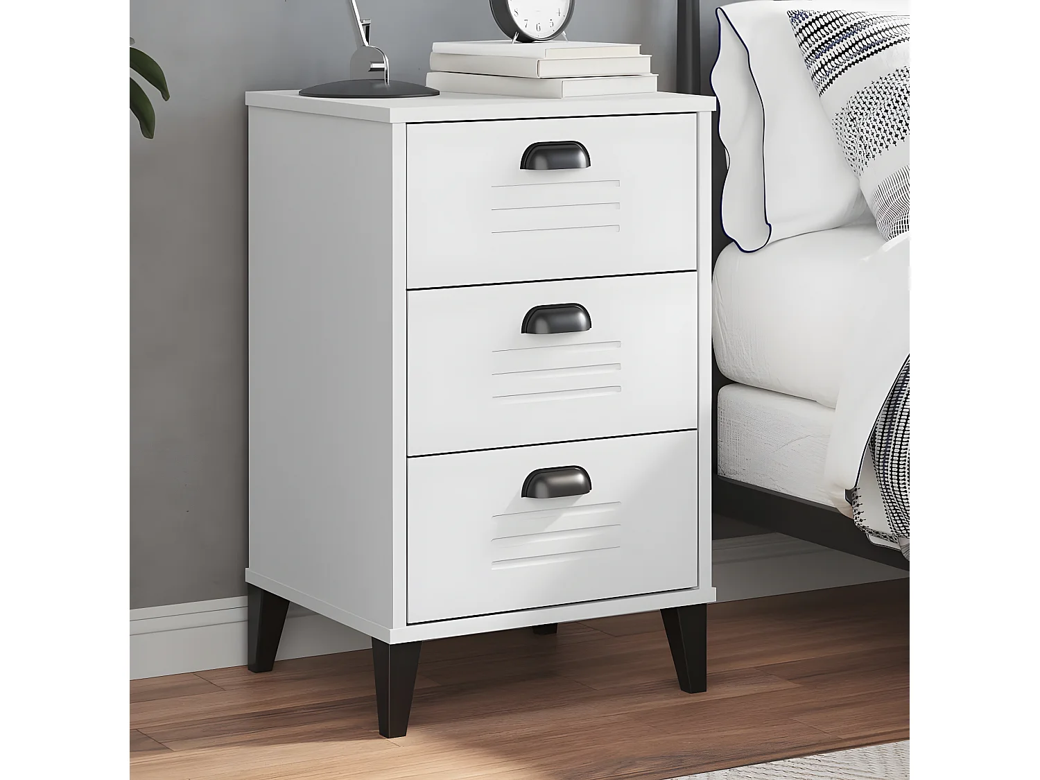 Nachtkastje VIKEN bewerkt hout wit