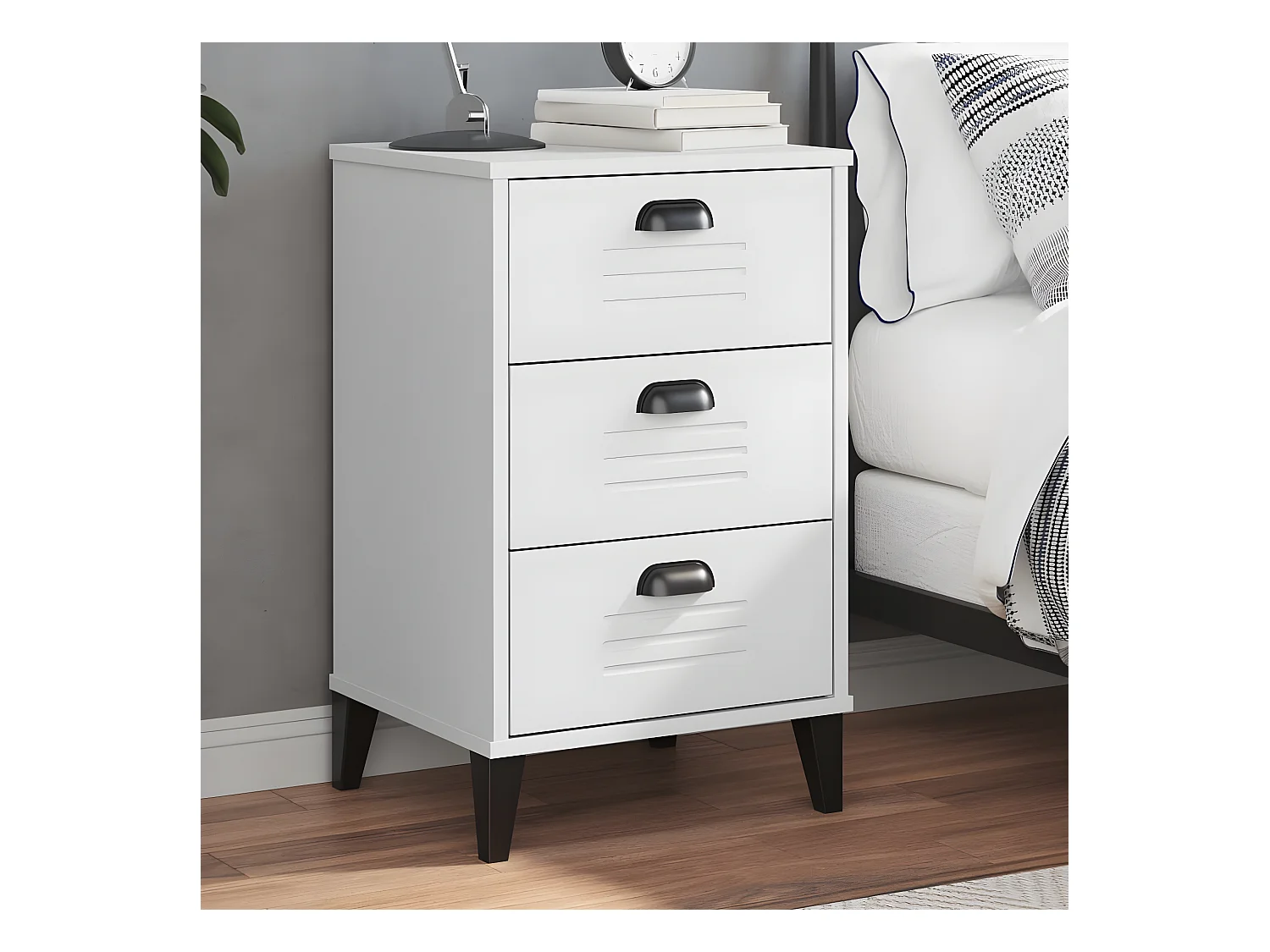 Table de chevet VIKEN blanc bois de pin solide