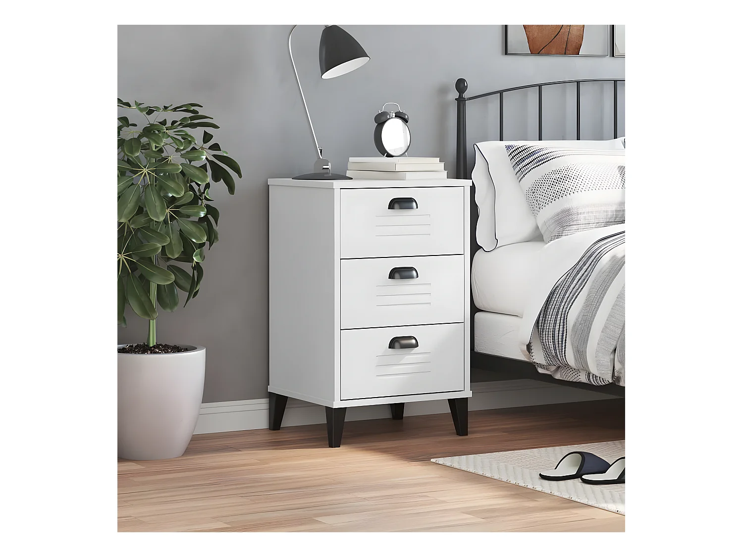 Table de chevet VIKEN blanc bois de pin solide