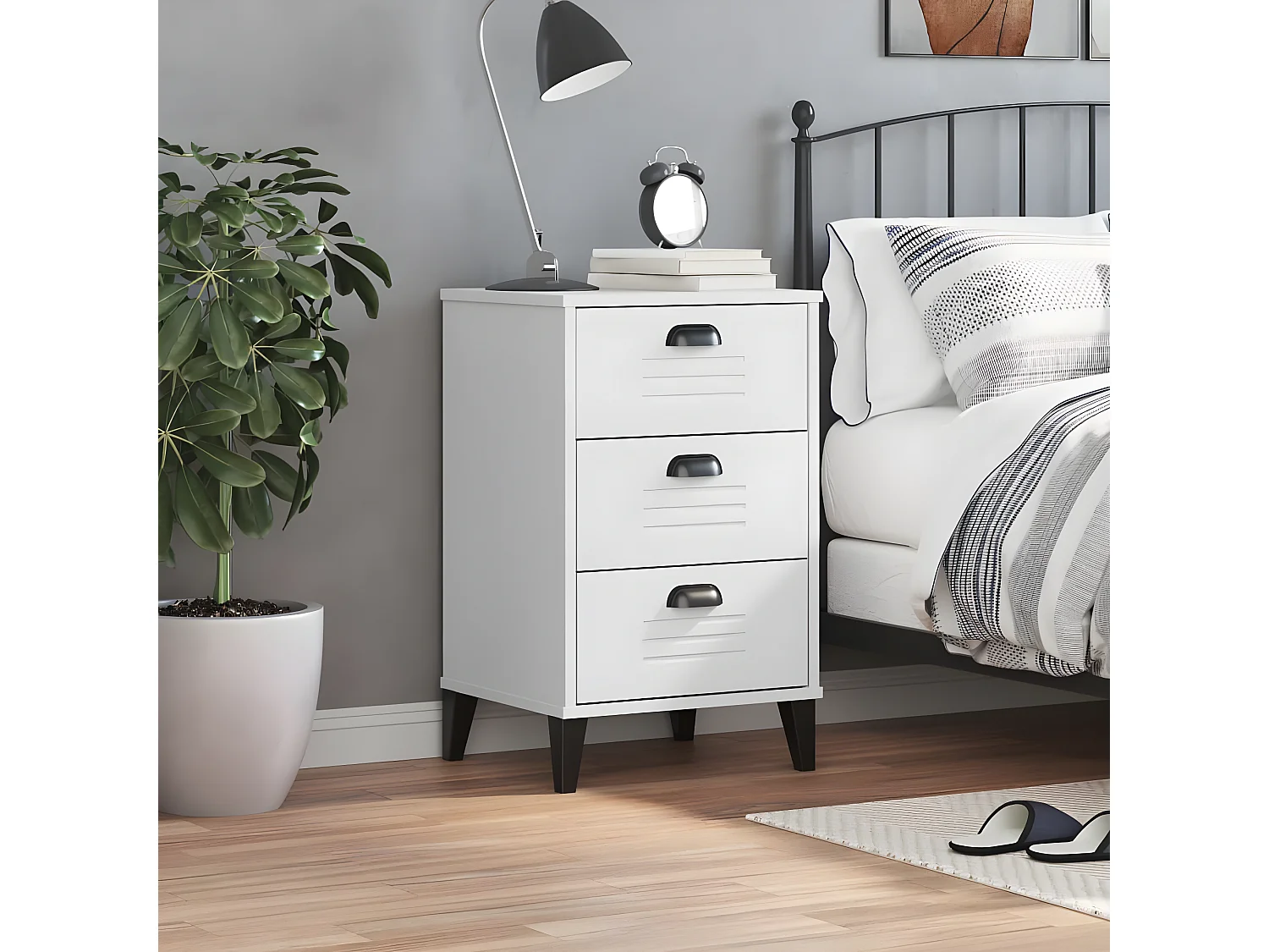 Mesita de noche VIKEN madera maciza de pino blanca