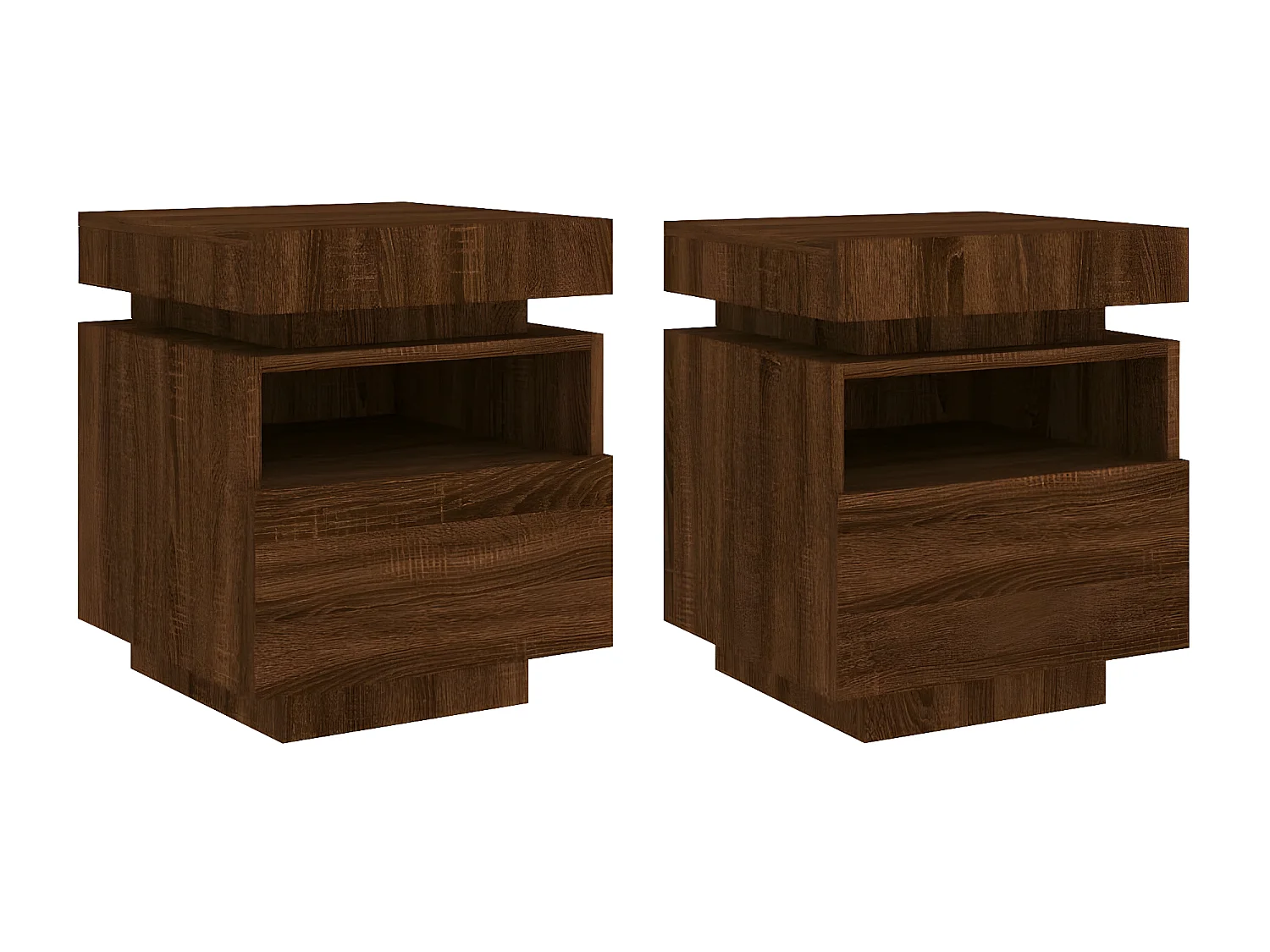 Armoires de chevet avec lumières LED 2 pièces chêne marron