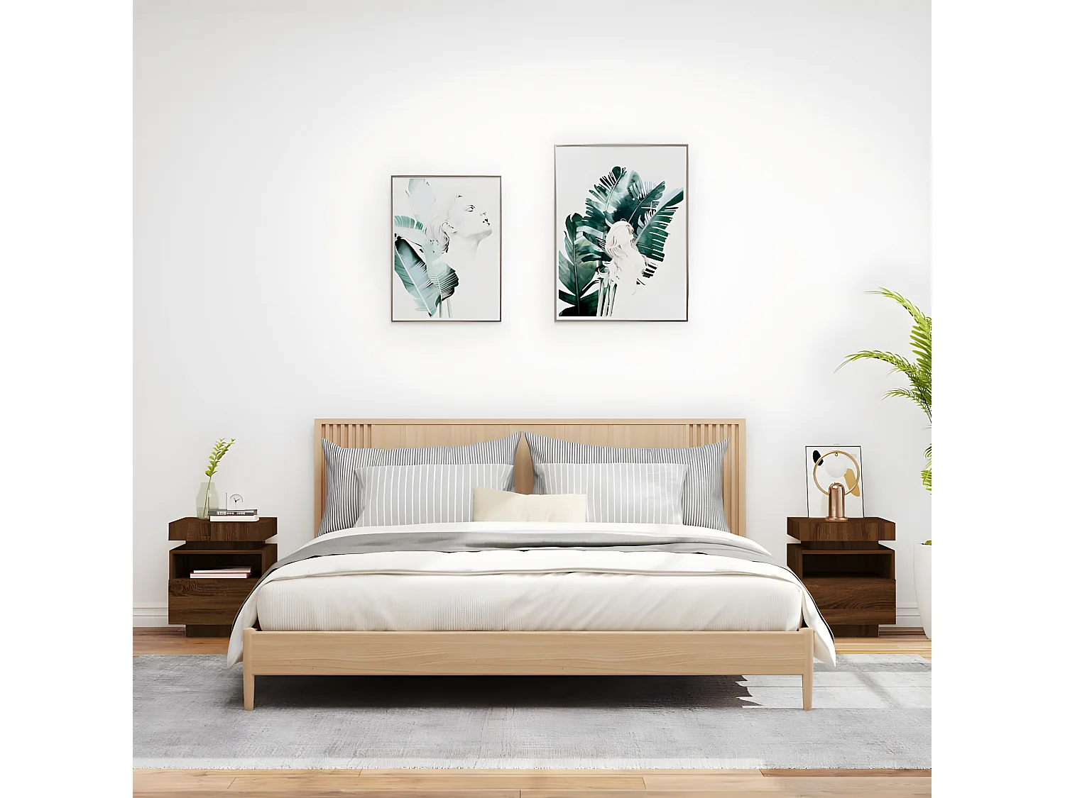 Armoires de chevet avec lumières LED 2 pièces chêne marron