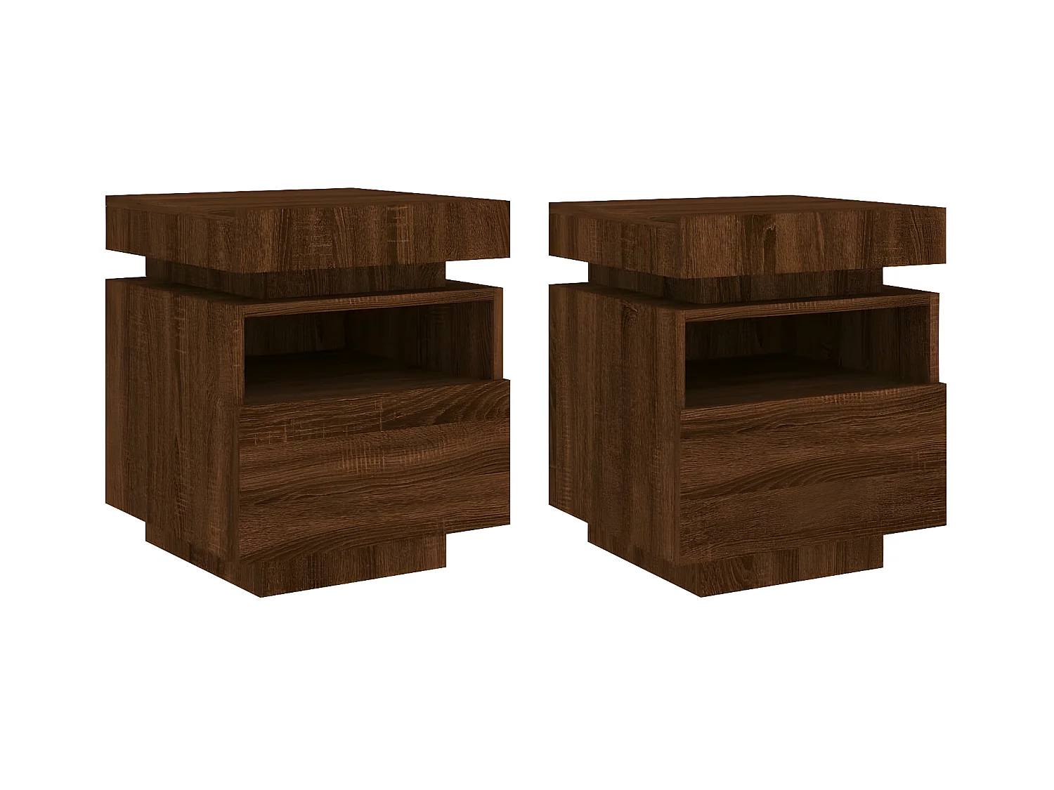 Armoires de chevet avec lumières LED 2 pièces chêne marron