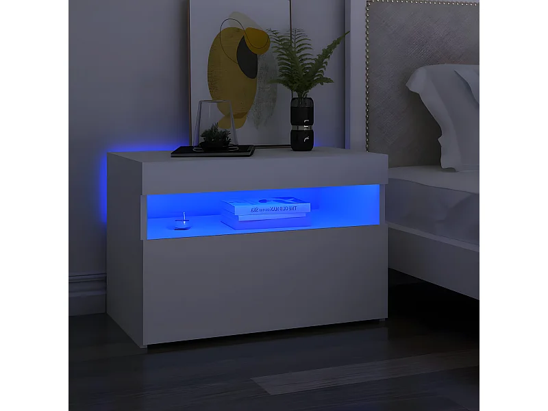 Mesita de noche luces LED 2 unidades contrachapada blanco 60x35x40cm