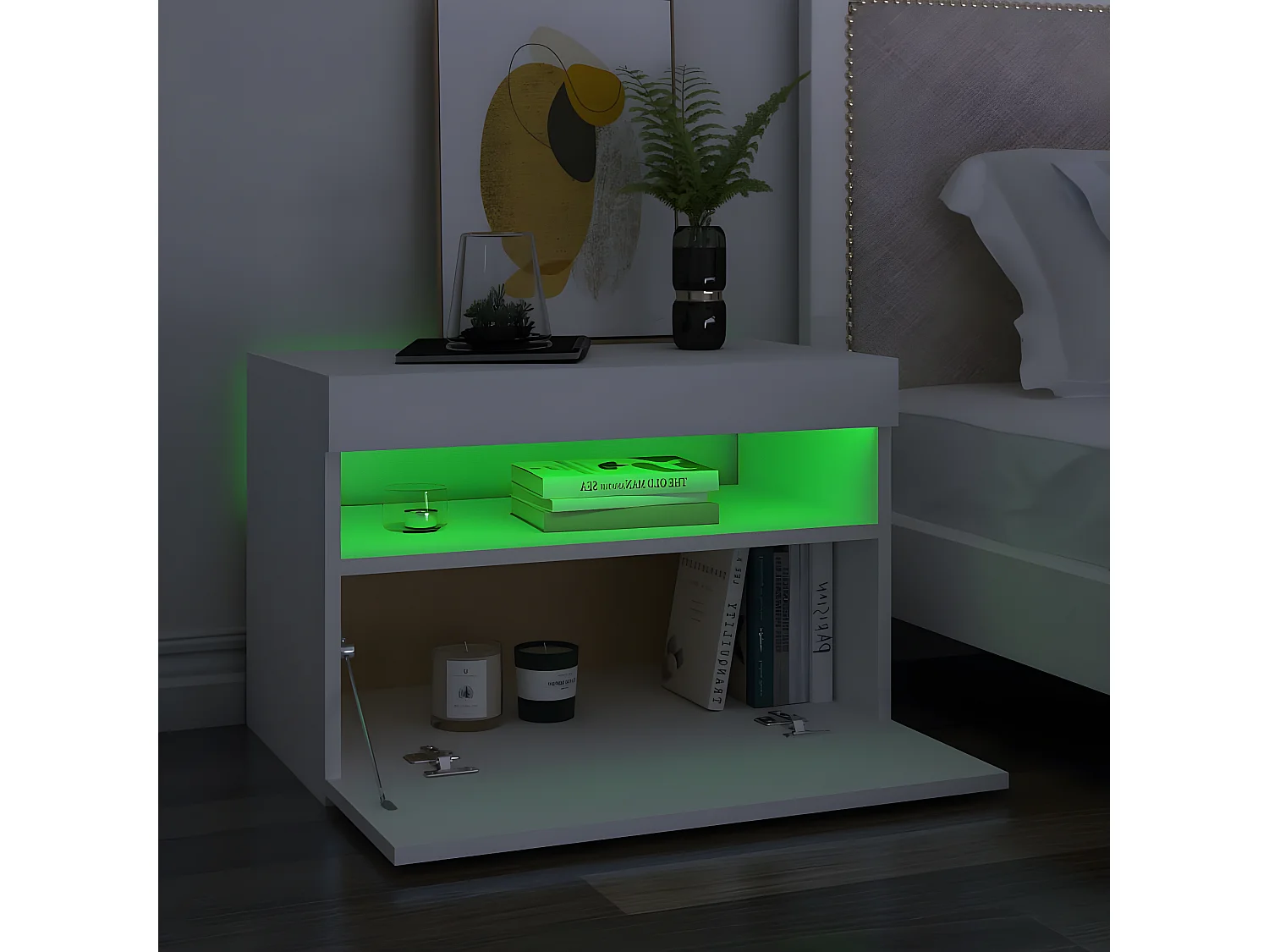 Nachtkastjes 2 st LED-verlichting 60x35x40 cm bewerkt hout wit