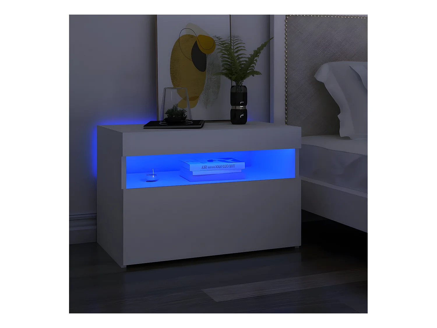 Mesita de noche luces LED 2 unidades contrachapada blanco 60x35x40cm