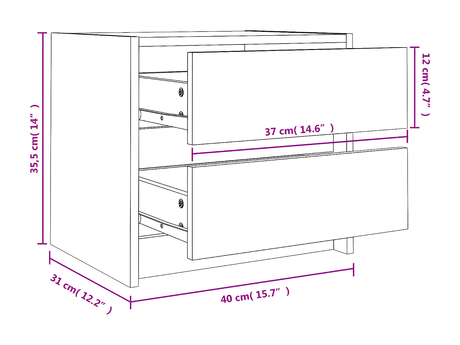Table de chevet blanc 40x31x35,5 cm bois de pin massif
