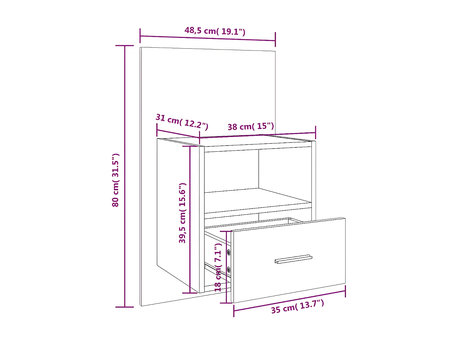 Table de chevet murale Chêne marron