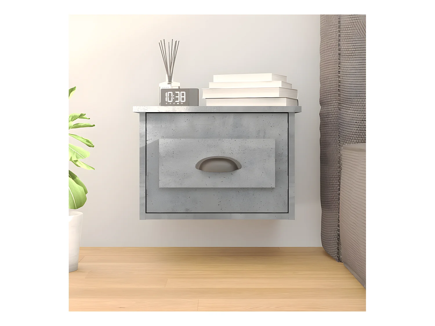 Table de chevet murale gris béton 50x36x40 cm