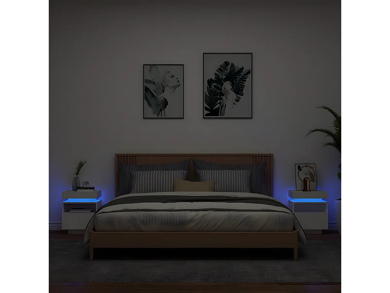 Armoires de chevet avec lumières LED 2 pièces blanc 40x39x48,5 cm