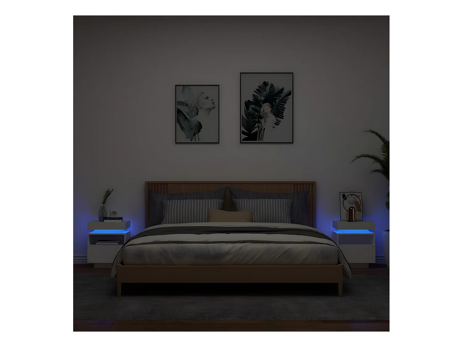 Mesitas de noche con luces LED 2 unidades blanco 40x39x48,5 cm