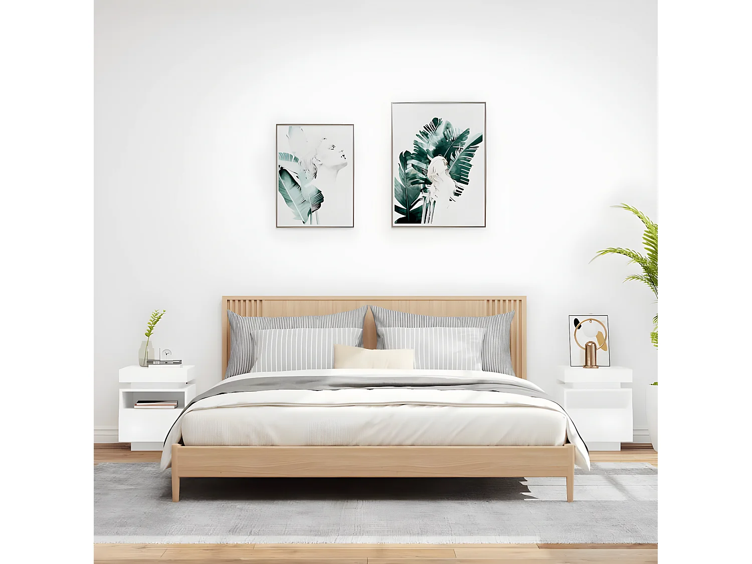 Armoires de chevet avec lumières LED 2 pièces blanc 40x39x48,5 cm