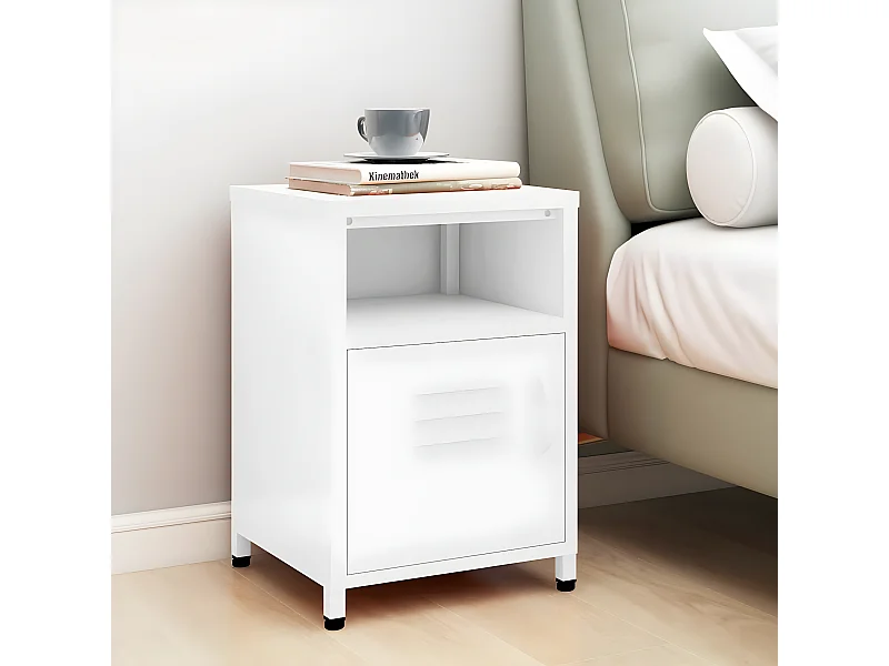 Mesita de noche acero blanco 35x35x51 cm