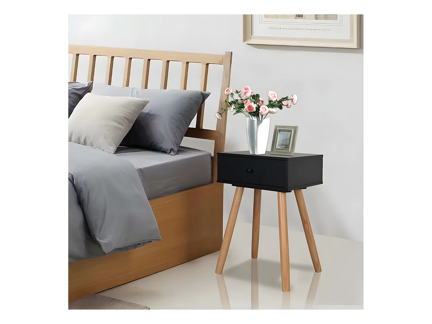 Table de chevet 2 pièces Bois de pin massif 40 x 30 x 61 cm Noir