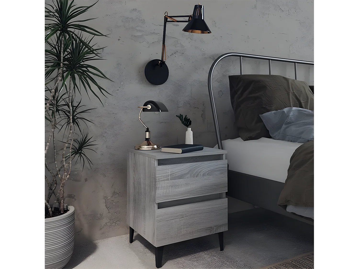 Nachtkastje met metalen poten 40x35x50 cm grijs sonoma eiken