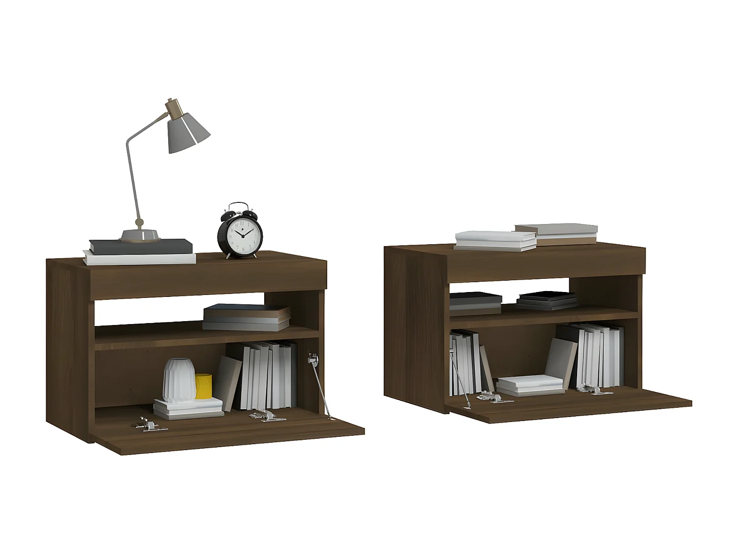 Mesas cabeceira c/ LEDs 2 peças 60x35x40 cm carvalho castanho