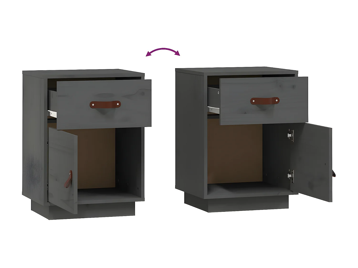 Mesita de noche madera maciza de pino gris 40x34x55 cm