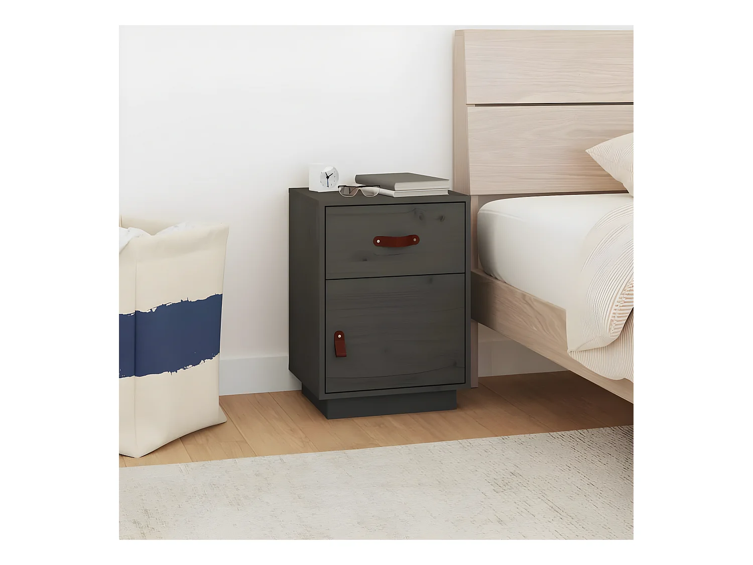 Table de chevet Gris 40x34x55 cm Bois de pin solide