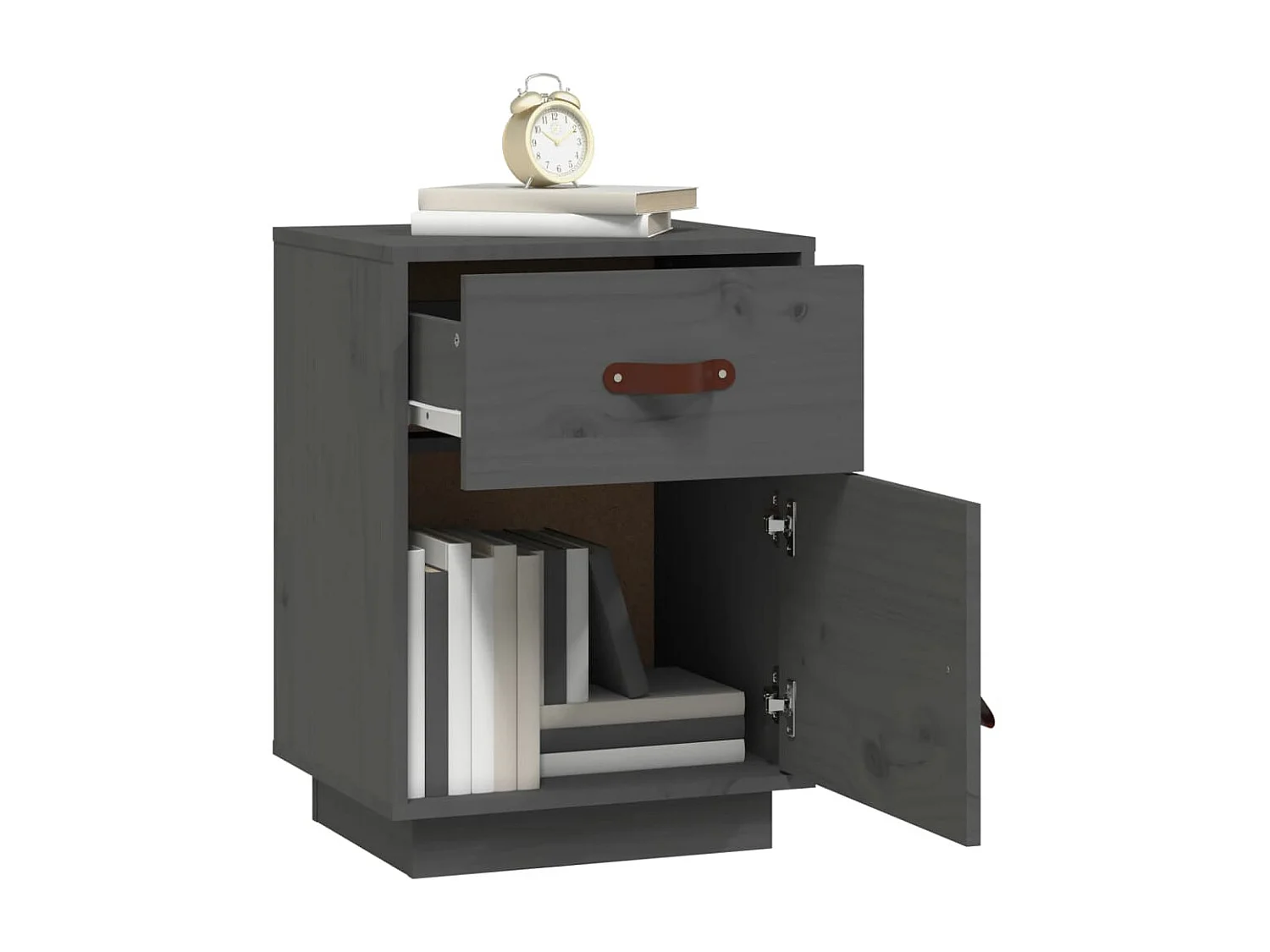 Mesa de cabeceira 40x34x55 cm madeira de pinho maciça cinza