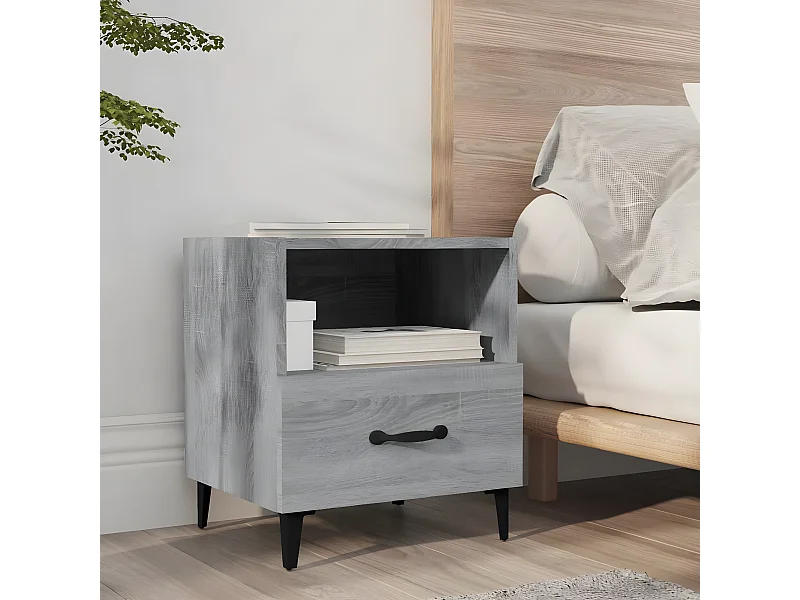 Nachtkastje bewerkt hout grijs sonoma eikenkleurig