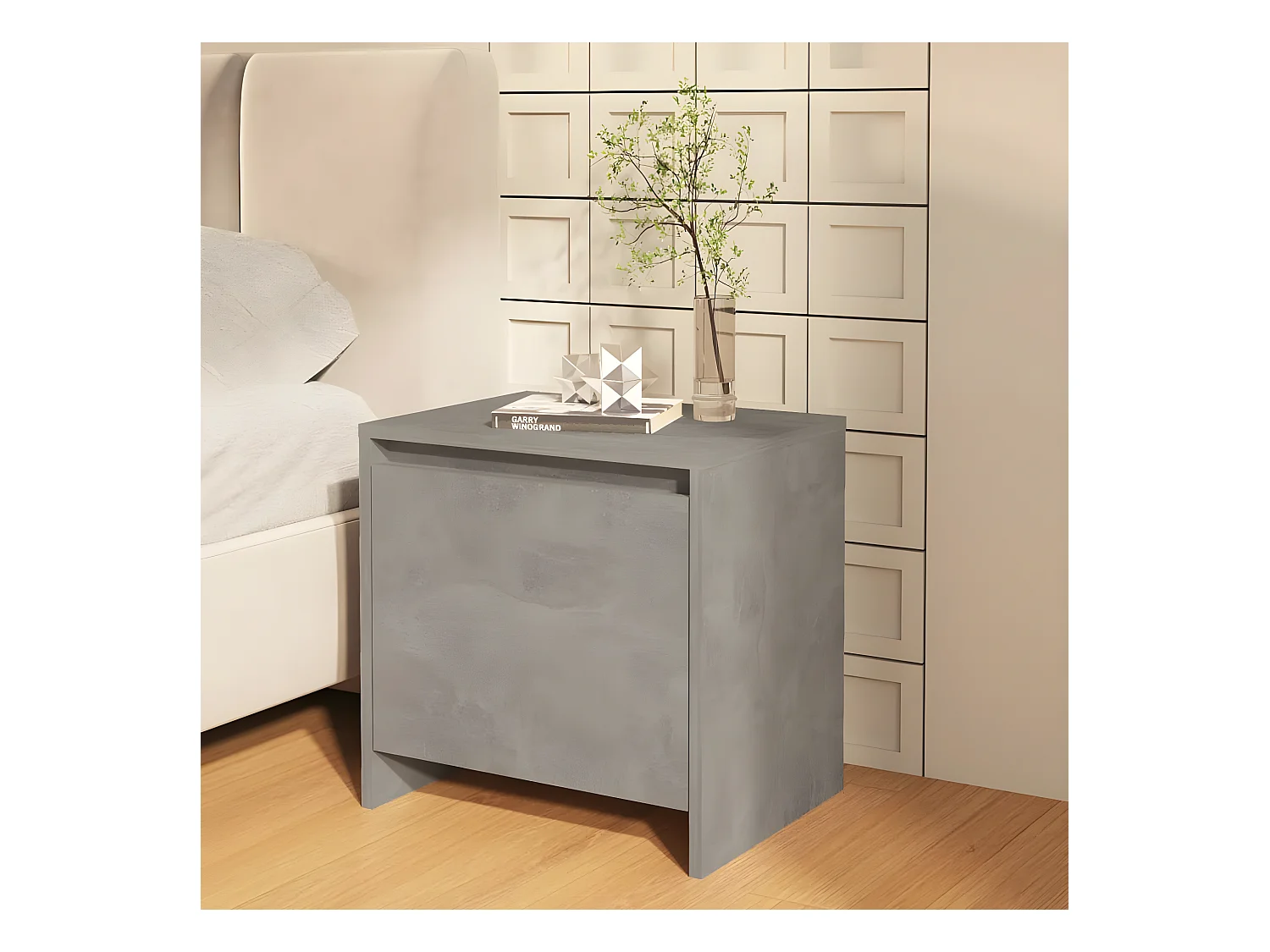Table de chevet gris béton 45x34x44,5 cm bois d'ingénierie