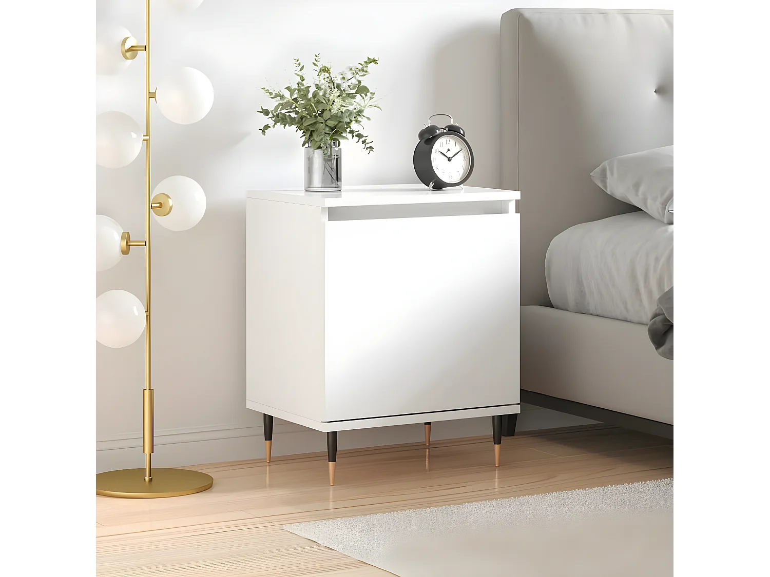 Table de chevet blanc brillant 40x30x50 cm bois d’ingénierie