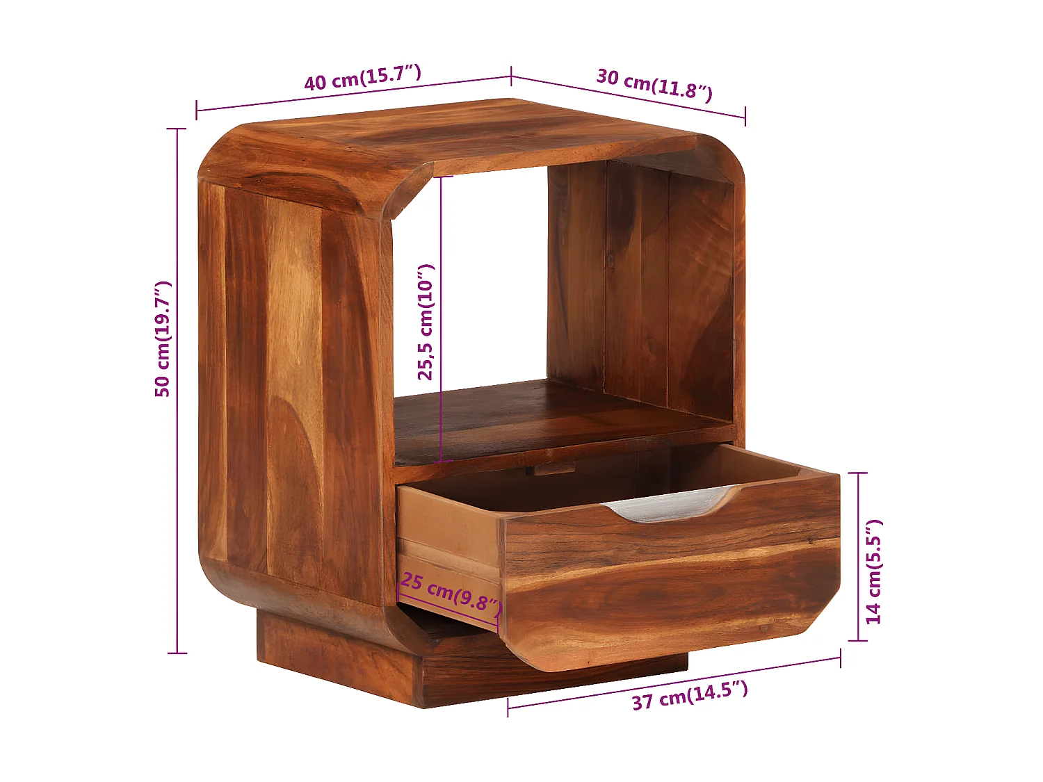 Table de chevet avec tiroir Bois de Sesham 40 x 30 x 50 cm