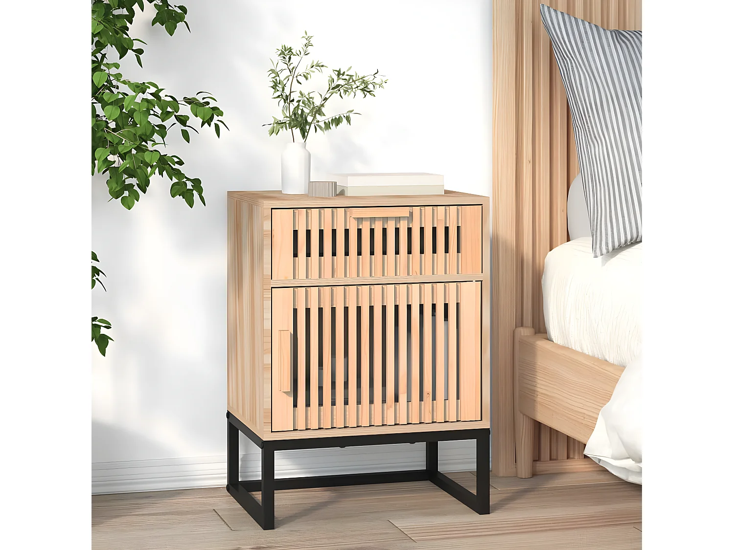 Table de chevet 40x30x55,5 cm bois d’ingénierie et fer