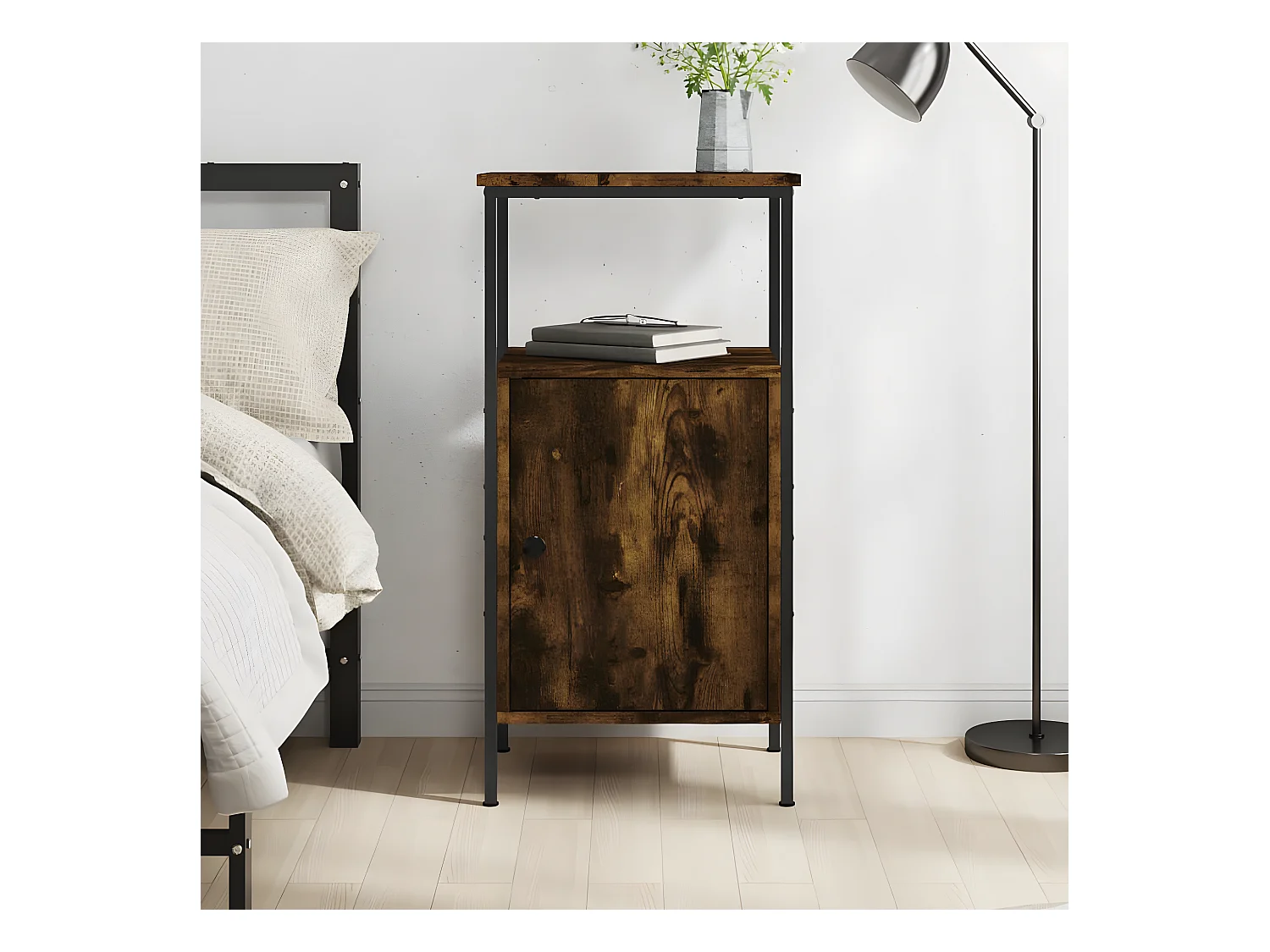 Table de chevet chêne fumé 41x31x80 cm bois d'ingénierie