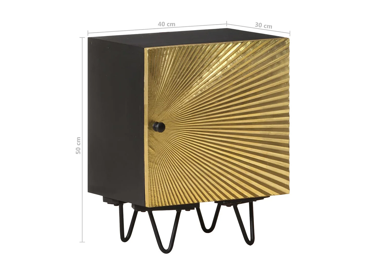 Table de chevet avec front en laiton 40x30x50cm Manguier massif