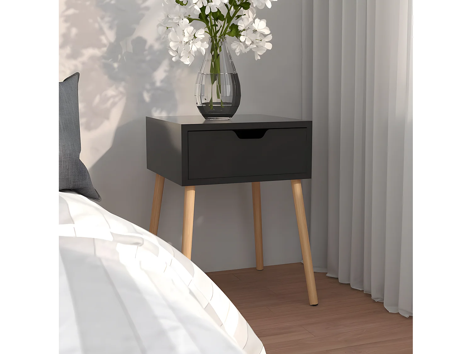 Table de chevet Noir brillant 40x40x56 cm Aggloméré