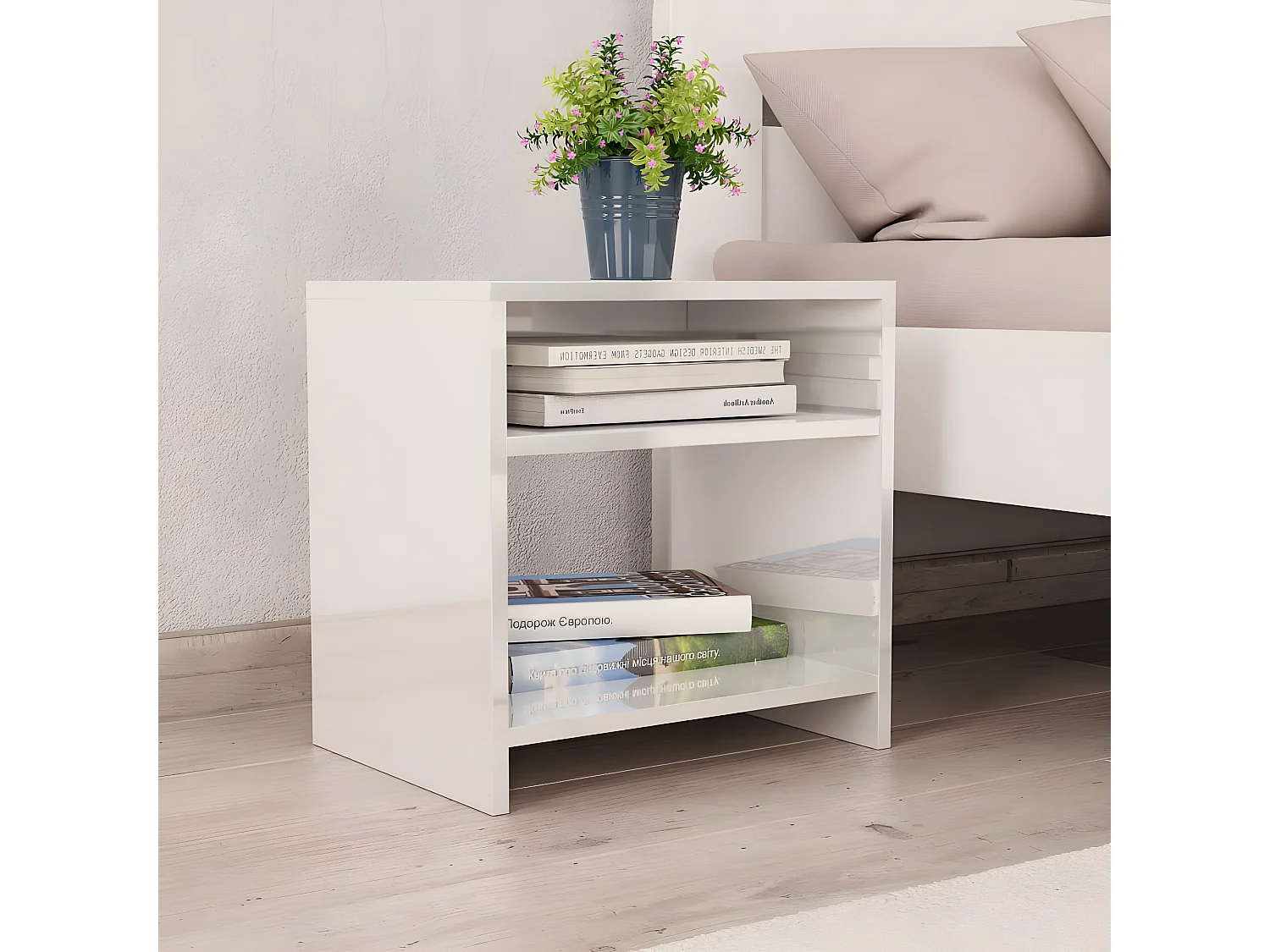 Nachtkastje 40x30x40 cm bewerkt hout hoogglans wit