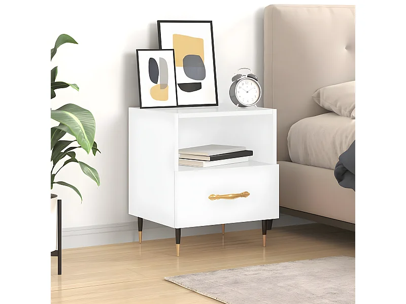 Nachtkastje 40x35x47,5 cm bewerkt hout hoogglans wit