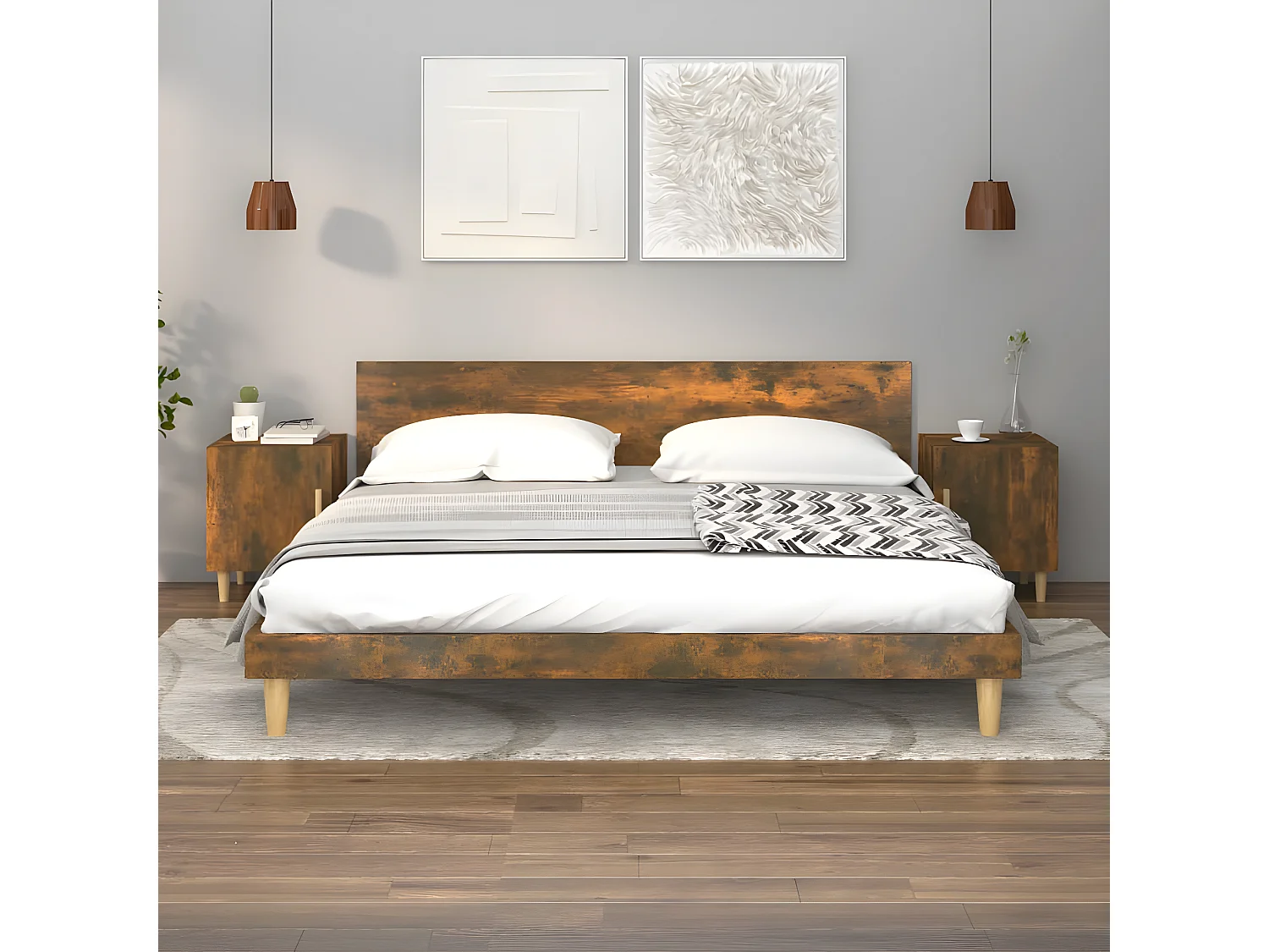 Tables de chevet 2 pièces Chêne fumé Bois d'ingénierie