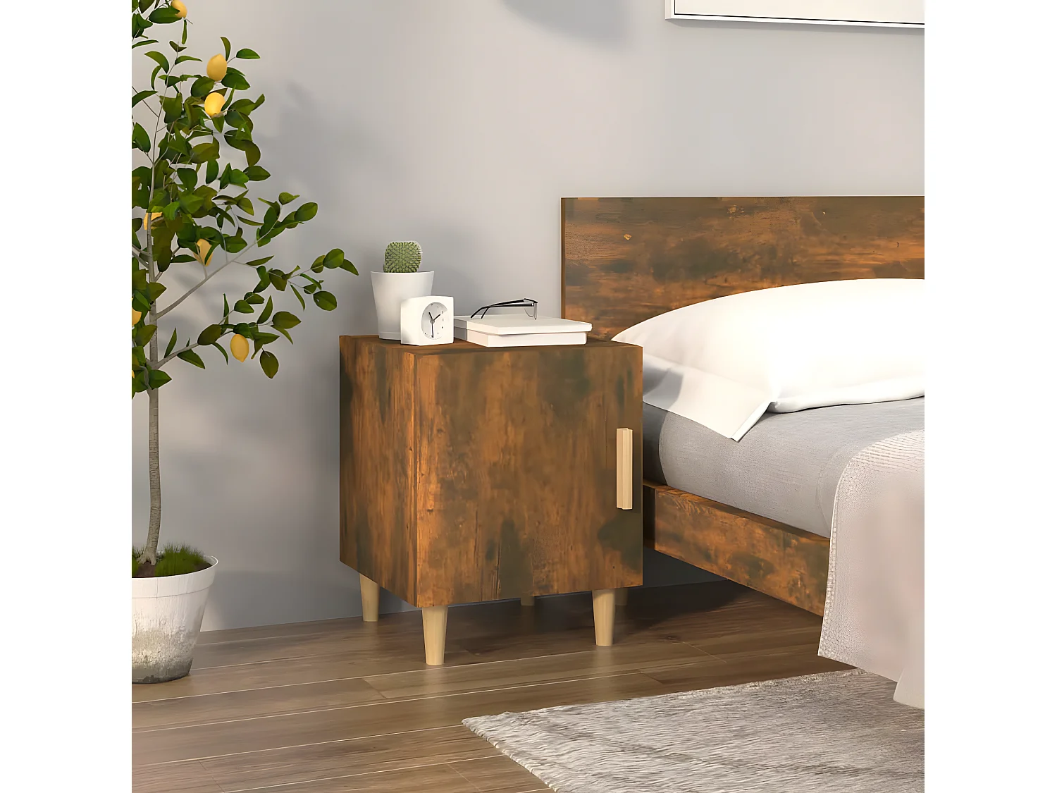 Tables de chevet 2 pièces Chêne fumé Bois d'ingénierie