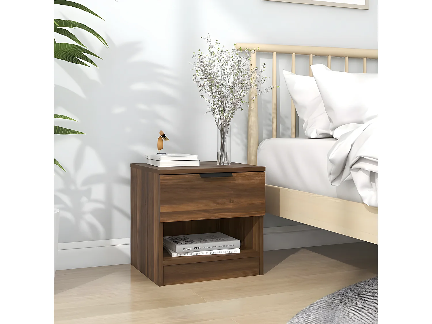 Mesa de cabeceira derivados de madeira carvalho castanho