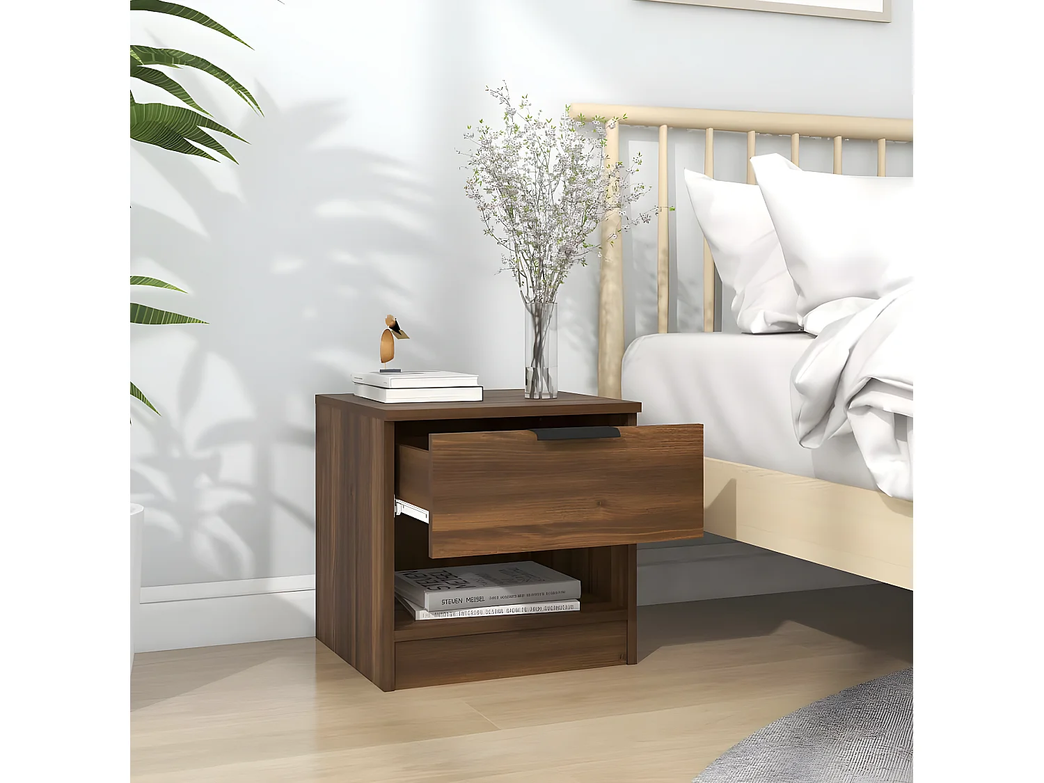 Mesa de cabeceira derivados de madeira carvalho castanho