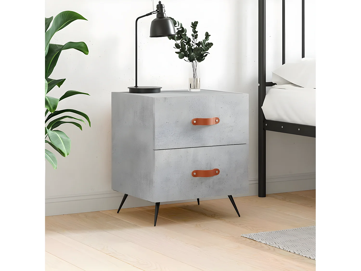 Mesita de noche madera ingeniería gris hormigón 40x35x47,5 cm