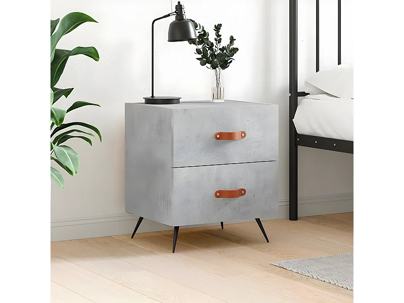 Mesita de noche madera ingeniería gris hormigón 40x35x47,5 cm