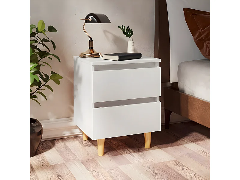 Tables de chevet avec pieds en pin 2 pièces Blanc 40x35x50 cm
