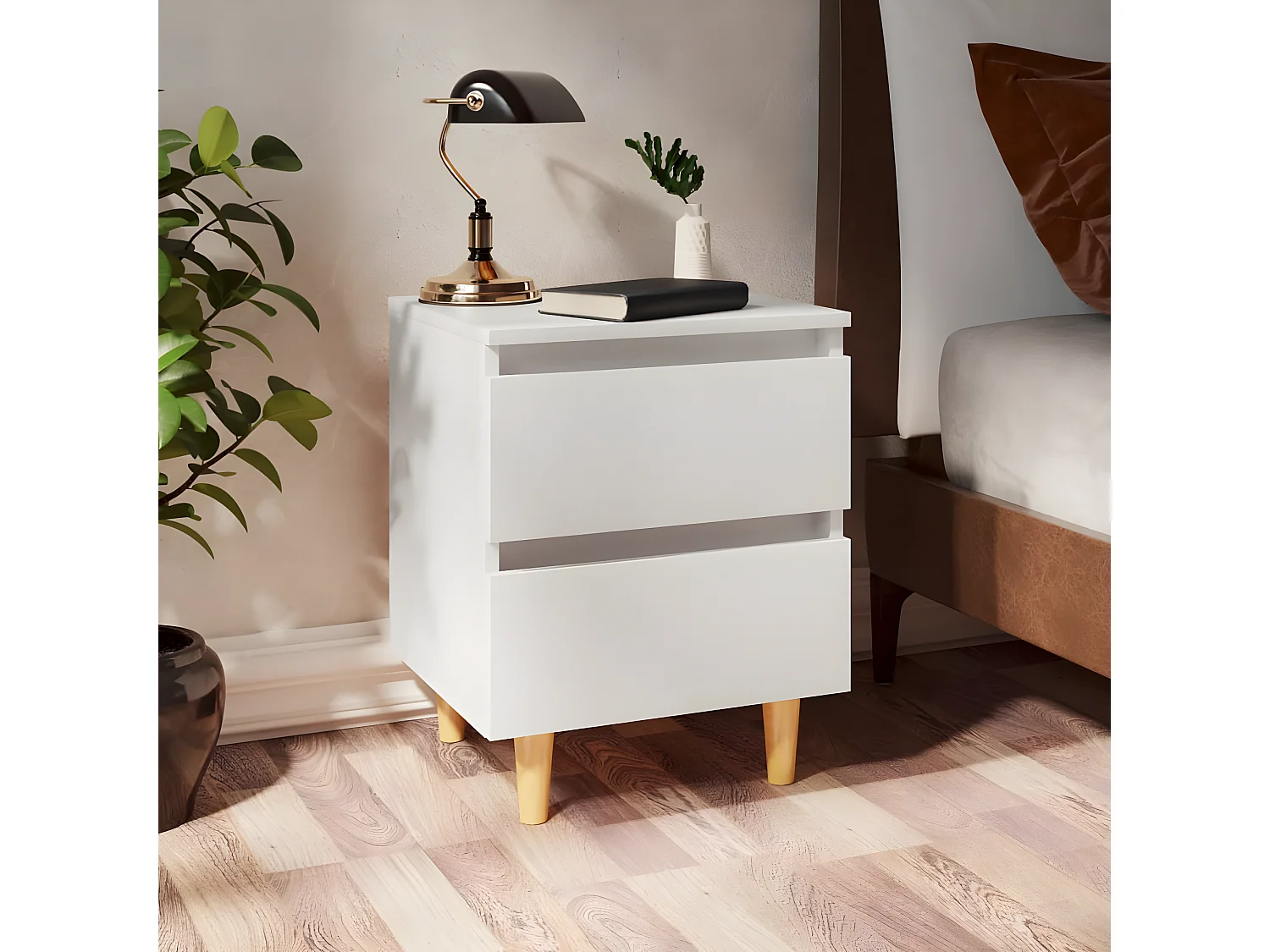 Tables de chevet avec pieds en pin 2 pièces Blanc 40x35x50 cm