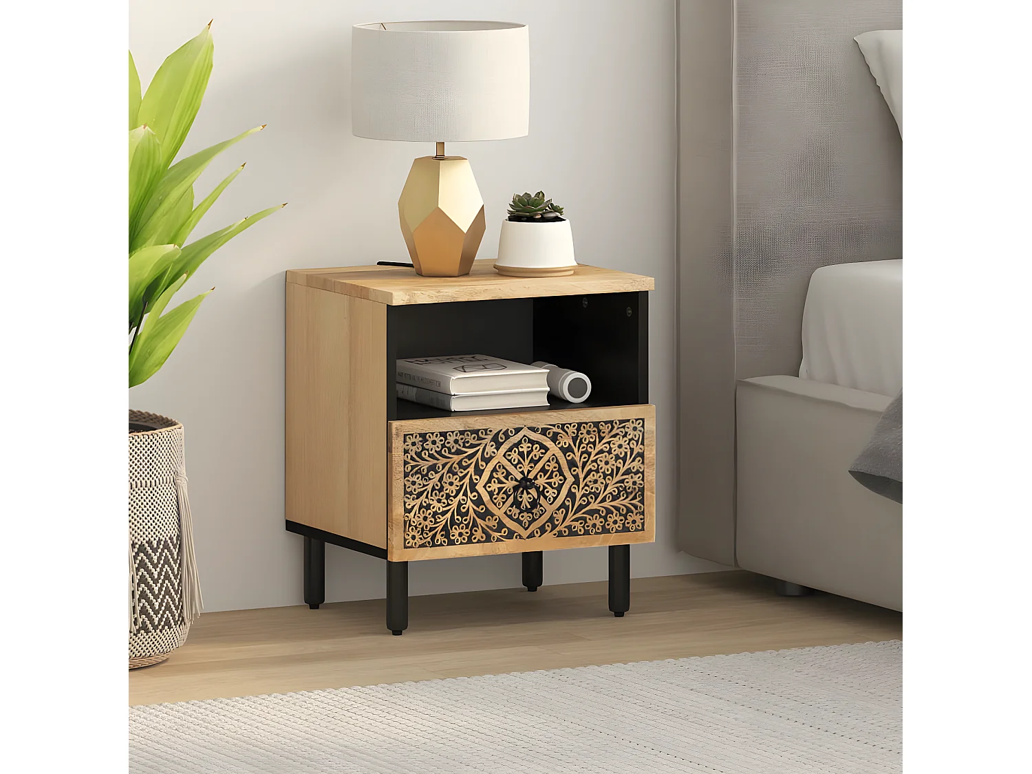 Table de chevet 40x33x46 cm Bois de manguier solide