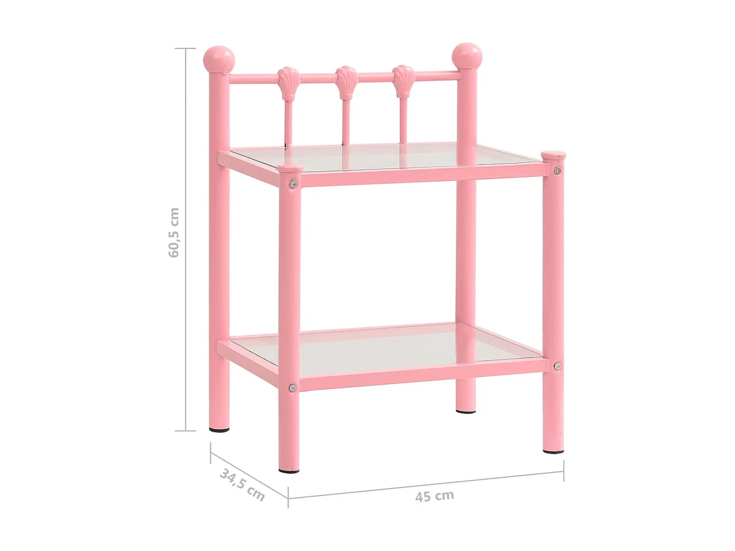 Mesita de noche metal vidrio rosa y transparente 45x34,5x60,5cm