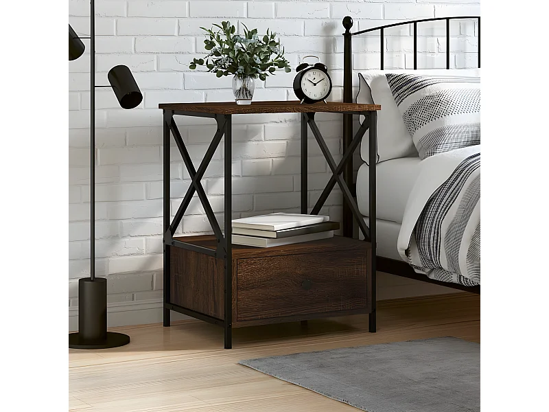 Table de chevet chêne marron 50x41x65 cm bois d'ingénierie