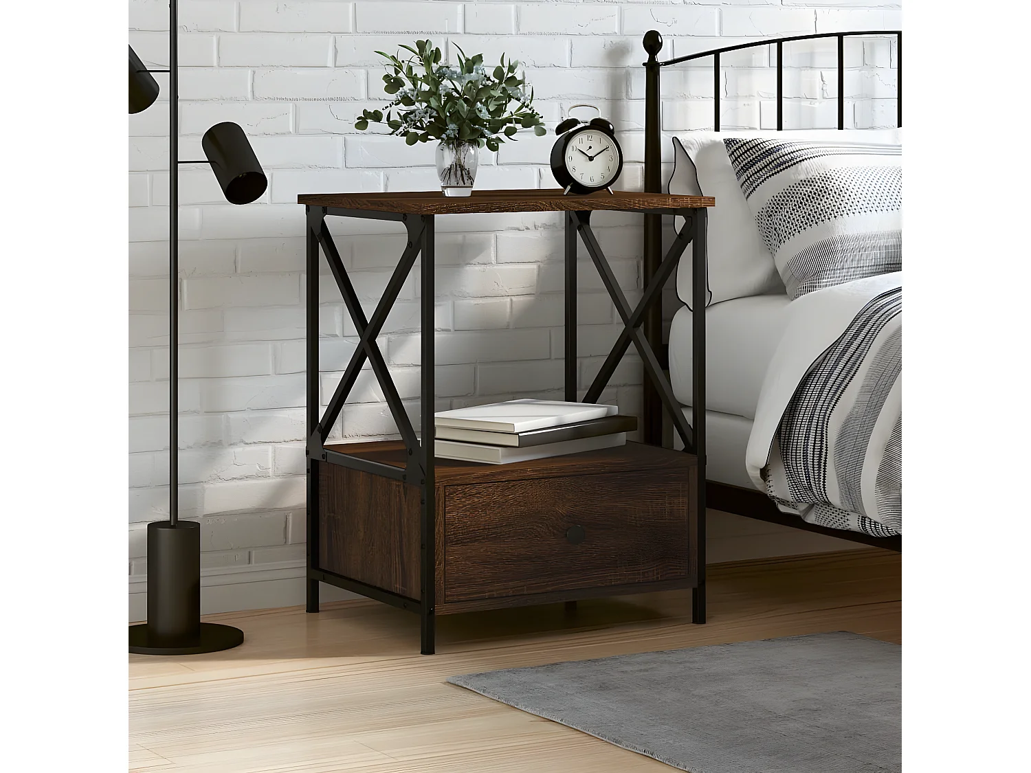 Table de chevet chêne marron 50x41x65 cm bois d'ingénierie