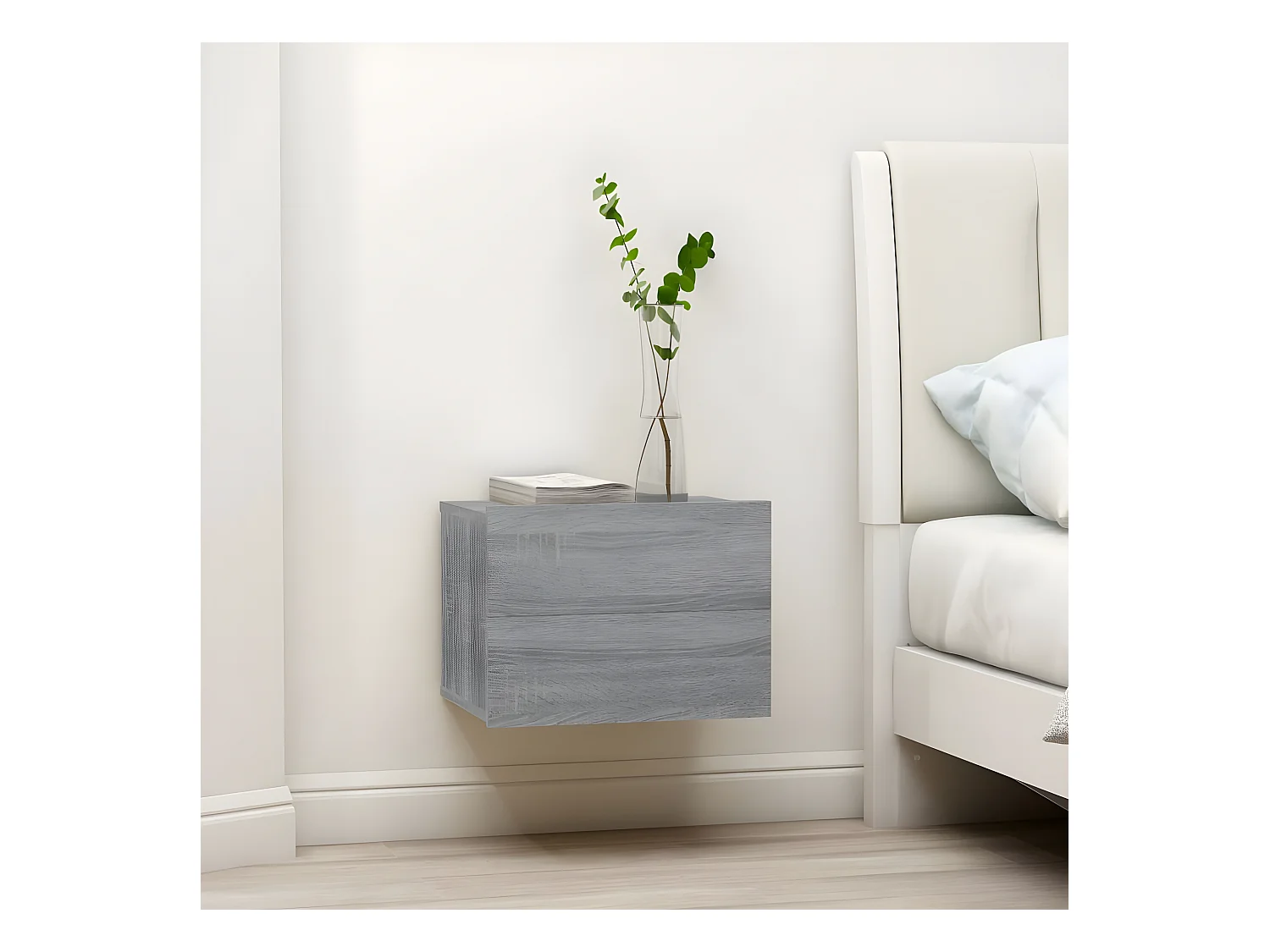 Mesita de noche madera contrachapada gris Sonoma 40x30x30 cm